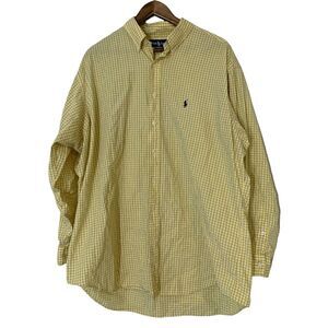 Ralph Lauren Yellow Blue Plaid Button Down Shirt Mens Sz 17.5 34/35 Yarmouth